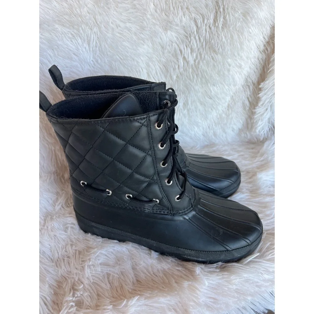 Sperry Saltwater Duck Boots Black‎ Quilted Rain Lace Up Womens Lined Winter Sz 9